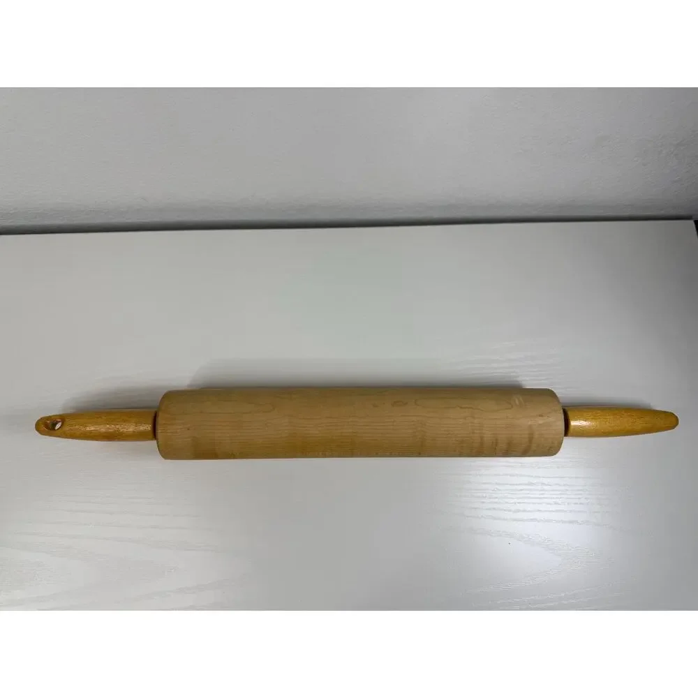 Vintage Wooden Rolling Pin with Rotating Handles, Farmhouse Kitchen Baking Tool